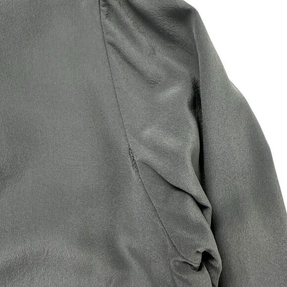 Vince Medium Half Placket Tuxedo Silk Blouse V-Neck Gray Top - Picture 5 of 8